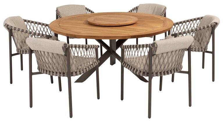4so Allora 7-delige dining set rond teak - afbeelding 1