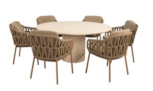 4so Biarritz 7-delige dining set rond rope - frame amber - afbeelding 1