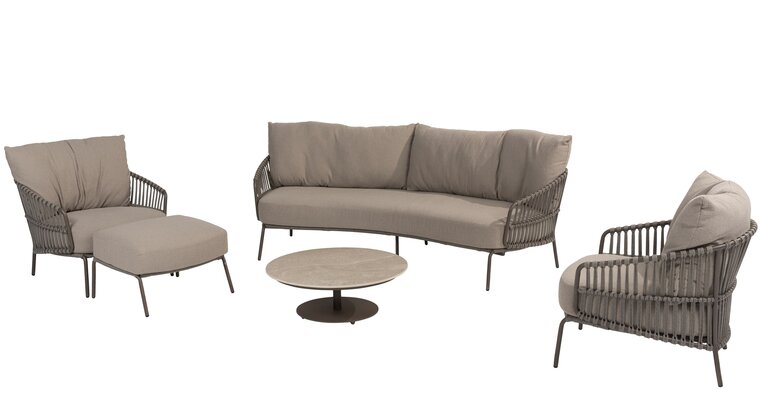 4so Capalbio 5-delige sofa loungeset curved - footstool  rope - frame terre