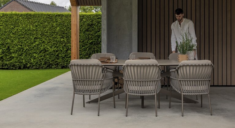 4so Capalbio  7-delige dining set pebble organic ceramic rope - afbeelding 6