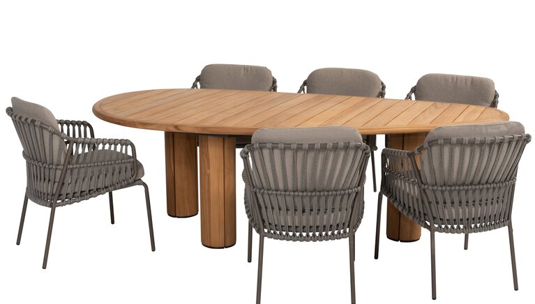 4so Capalbio  7-delige dining set pebble organic teak rope - frame terre