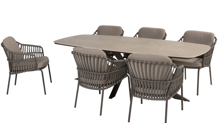 4so Capalbio  7-delige dining set Prado ceramic rope - frame terre