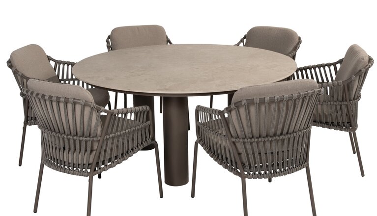 4so Capalbio  7-delige dining set round ceramic rope - frame terre