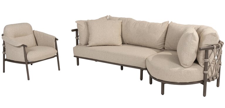 4so Ezra loungebank - loungeset 3dlg incl Volta coffeetable rope - frame terre - afbeelding 3