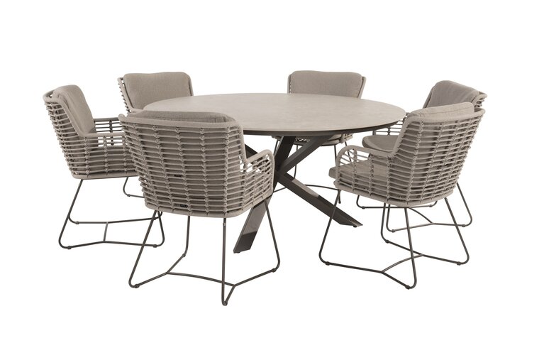 4so Fabrice 7-delige diningset keramiek rond - rope - frame terre