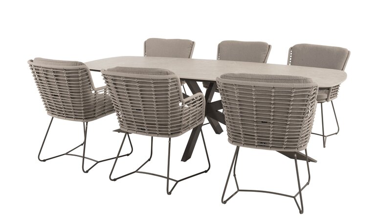 4so Fabrice 7-delige diningset keramiek - rope - frame terre