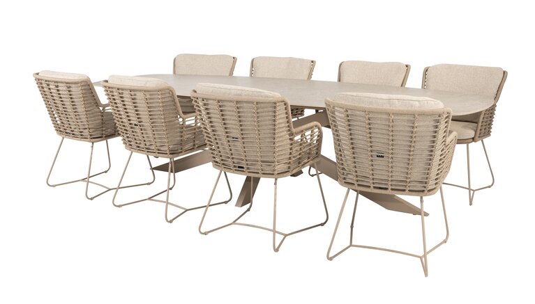 4so Fabrice 9-delige diningset keramiek - rope - frame latte