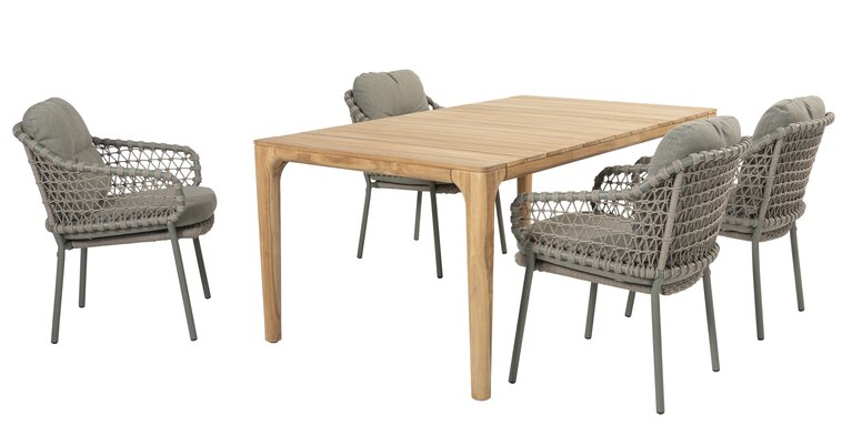 4so Jura 5-delige dining set rechthoek rope - frame olive