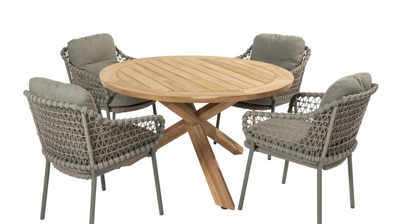 4so Jura 5-delige dining set rond rope - frame olive showroomverlater