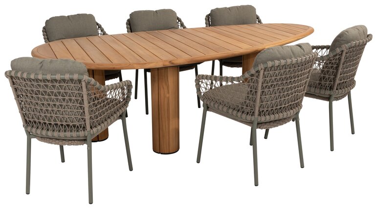 4so Jura 7-delige dining set organisch corsica rope - frame olive