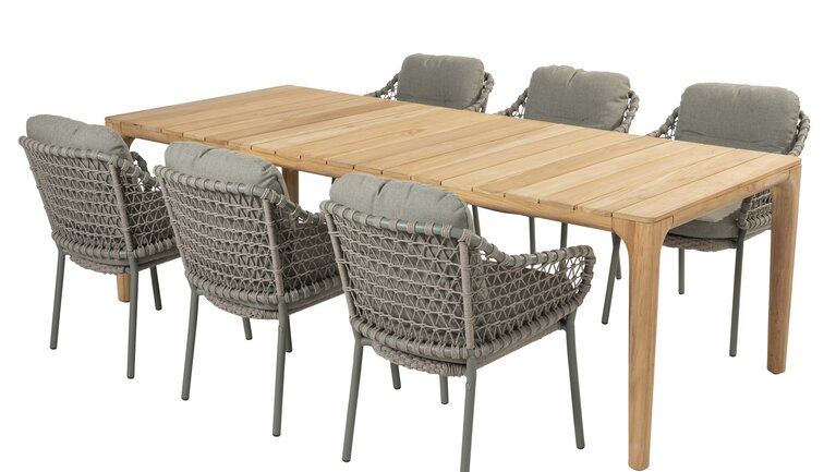 4so Jura 7-delige dining set rechthoek  rope - frame olive