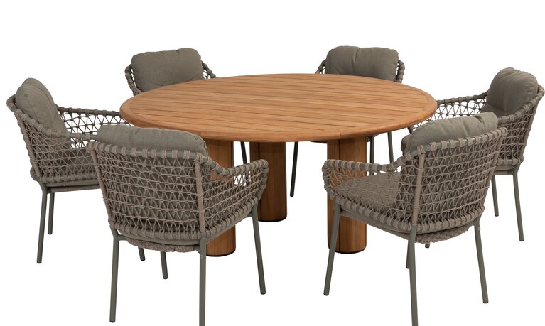 4so Jura 7-delige dining set rond corsica rope - frame olive