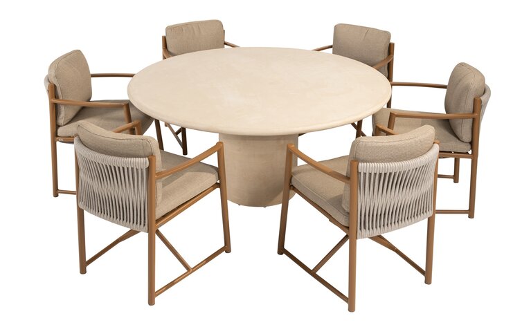 4so Marina 7- delige dining set Hampton round- frame amber - afbeelding 1