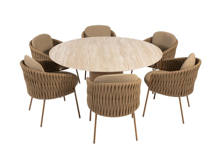 4so Molina 7-delige dining set keramiek ovaal rope - frame amber - afbeelding 8