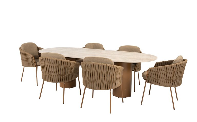 4so Molina 7-delige dining set keramiek ovaal rope - frame amber - afbeelding 1