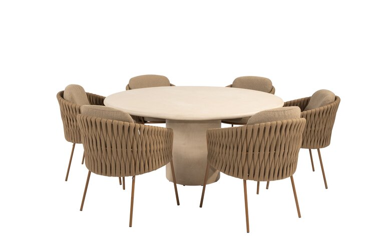 4so Molina 7-delige dining set Mortex rond rope - frame amber - afbeelding 1