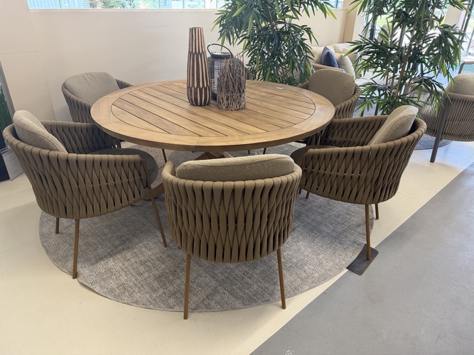 4so Molina 7-delige dining set teak rond prado rope - frame amber Op=Op - afbeelding 1