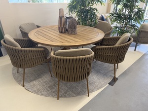 4so Molina 7-delige dining set teak rond prado rope - frame amber Op=Op - afbeelding 1