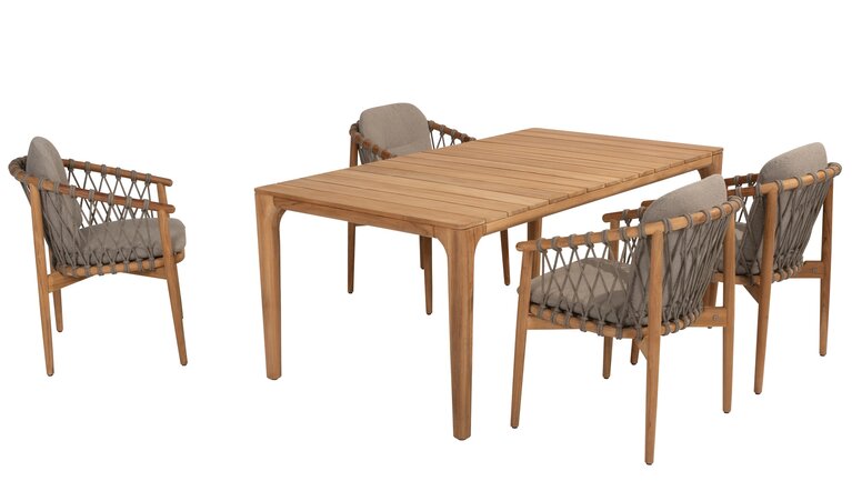 4so Nora 5-delige dining set rechthoek natural teak-rope