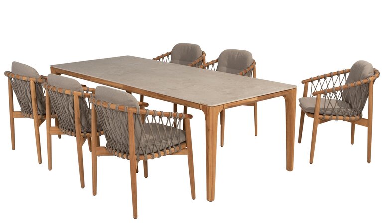 4so Nora 7-delige dining set Liam teak-ceramic natural teak-rope