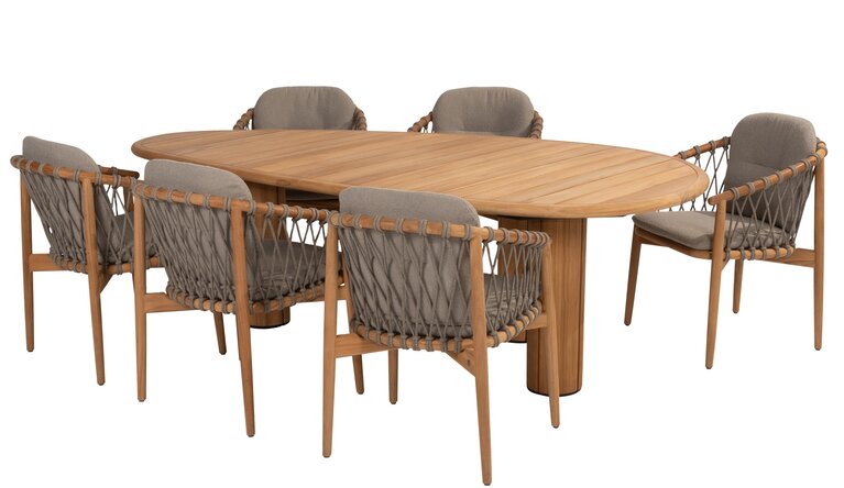 4so Nora 7-delige dining set organic pebble corsica natural teak-rope