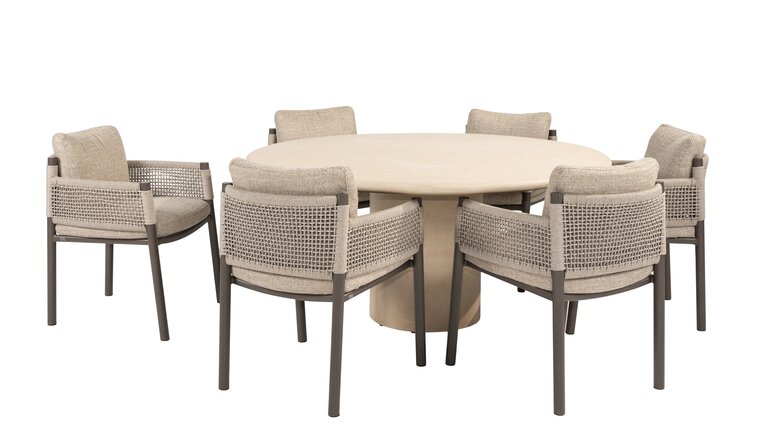 4so Savanne 7- delige diningset rond Mortex - frame terre