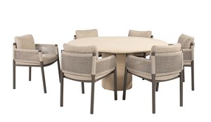 4so Savanne 7- delige diningset rond Mortex - frame terre - afbeelding 1