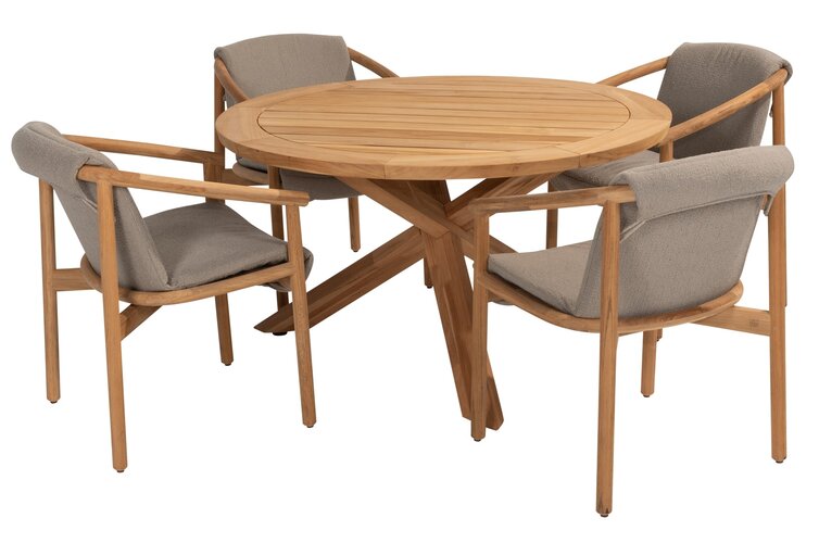 4so Tess 5-delige dining set natural teak rond