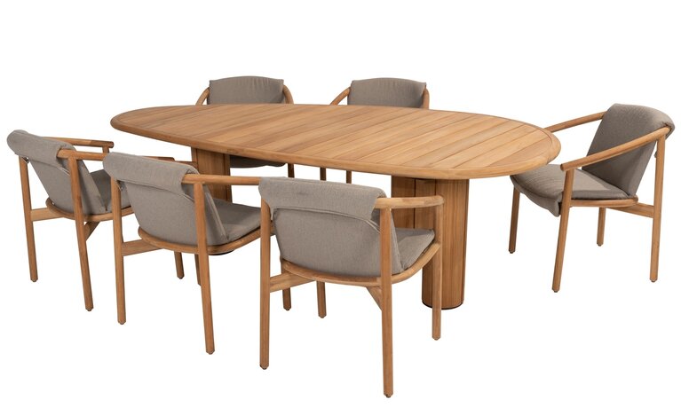 4so Tess 7-delige dining set natural teak 40% korting organisch