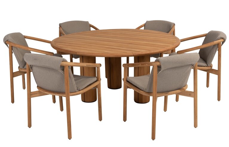 4so Tess 7-delige dining set natural teak rond 40% korting