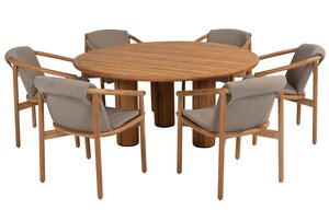4so Tess 7-delige dining set natural teak rond 40% korting - afbeelding 1