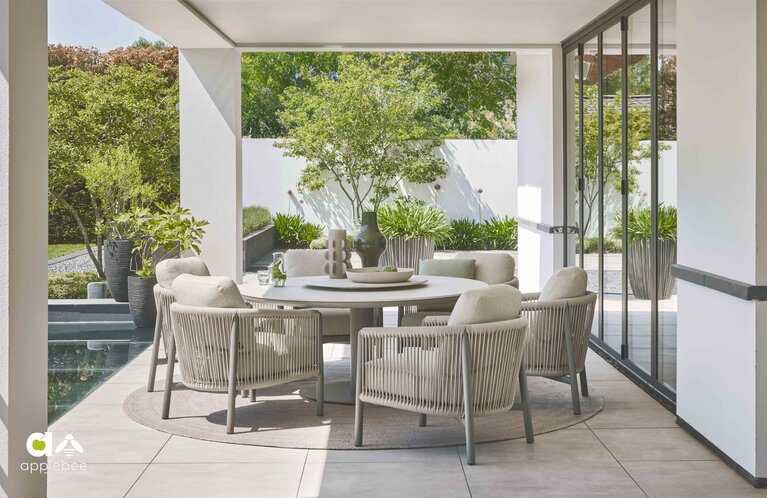 Applebee Melville low dining tuintafel rond 160cm taupe-light grey top keramiek - afbeelding 4