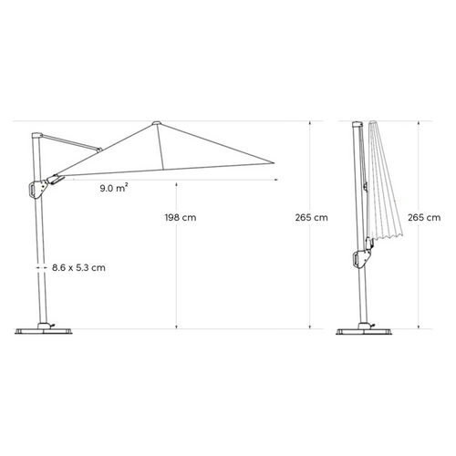 Challenger T2 Premium zweefparasol 300x300cm Champagne - afbeelding 6