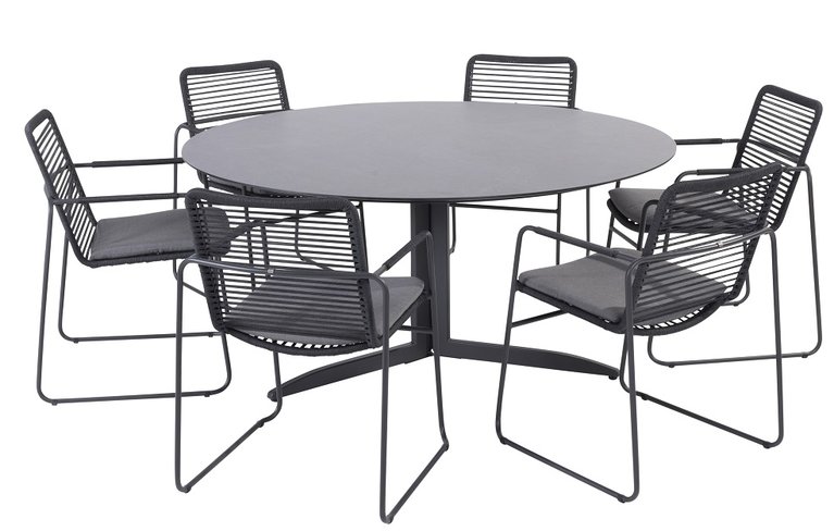 Elba 7-delige dining tuinset rond hpl slate - afbeelding 1