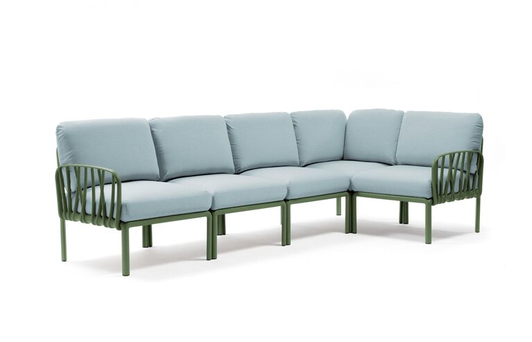 Komodo 5 loungeset agave frame kussenset Ghiaccio sunbrella