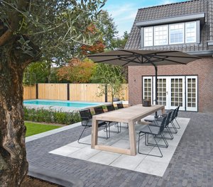 Max & Luuk Vince zweefparasol 350cm taupe compleet met voet showroomverlater - afbeelding 3