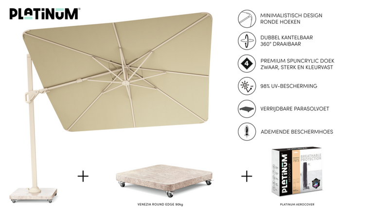 Nexus T2 Premium zweefparasol Champagne - sandstone 300x300cm - afbeelding 5