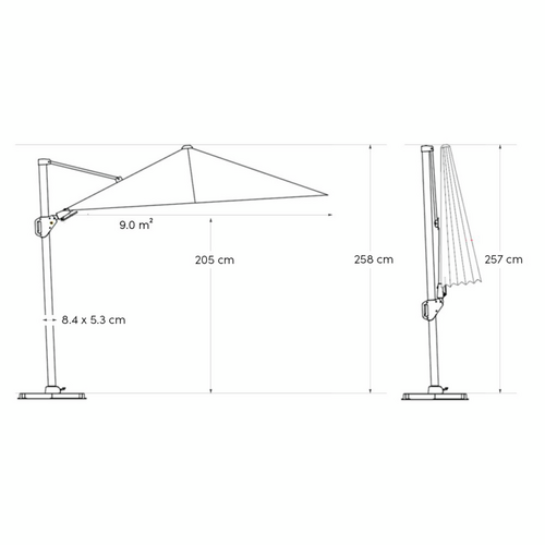 Nexus T2 Premium zweefparasol Havanna - Mocha 300x300cm - afbeelding 6