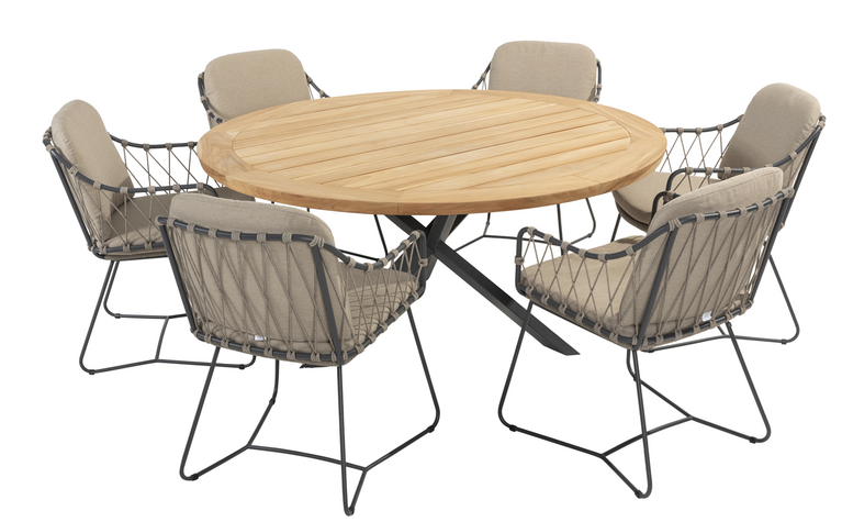 Prego 7-delige dining set rond teak - afbeelding 1