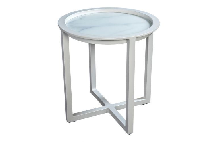 Queens bijzettafel 50cm matt white marble glass