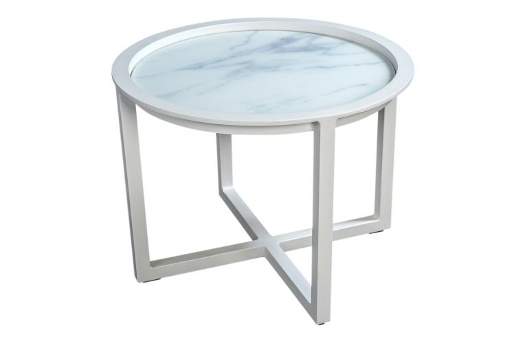 Queens bijzettafel 60cm matt white marble glass