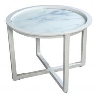 Queens bijzettafel 60cm matt white marble glass