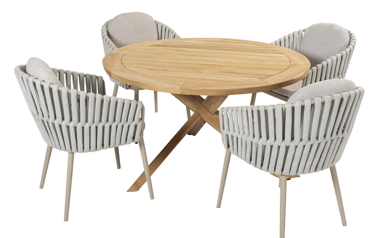 Taste Eva 5-delige dining set rond rope latte