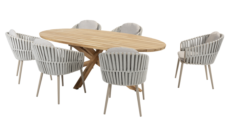 Taste Eva 7-delige dining set ovaal rope latte