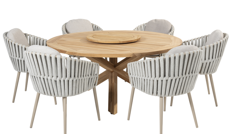 Taste Eva 7-delige dining set rond rope latte