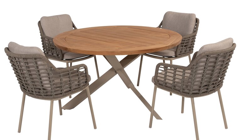 Taste Puglia 5-delige dining set rope latte rond