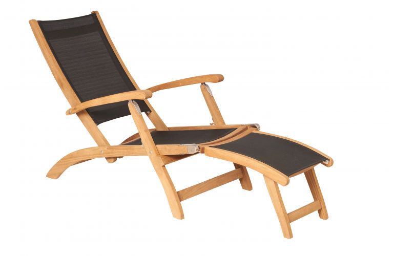 Traditional teak Kate deckchair black - afbeelding 1