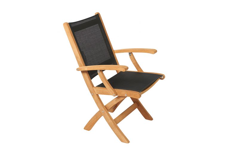 Traditional teak Kate folding arm chair black - afbeelding 1