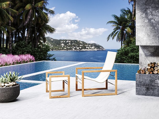 Traditional teak Sofia footstool teak - batyline linen - afbeelding 4