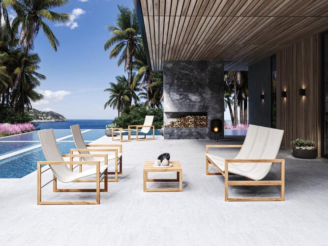 Traditional teak Sofia loungebank teak - batyline linen showroomverlater - afbeelding 4